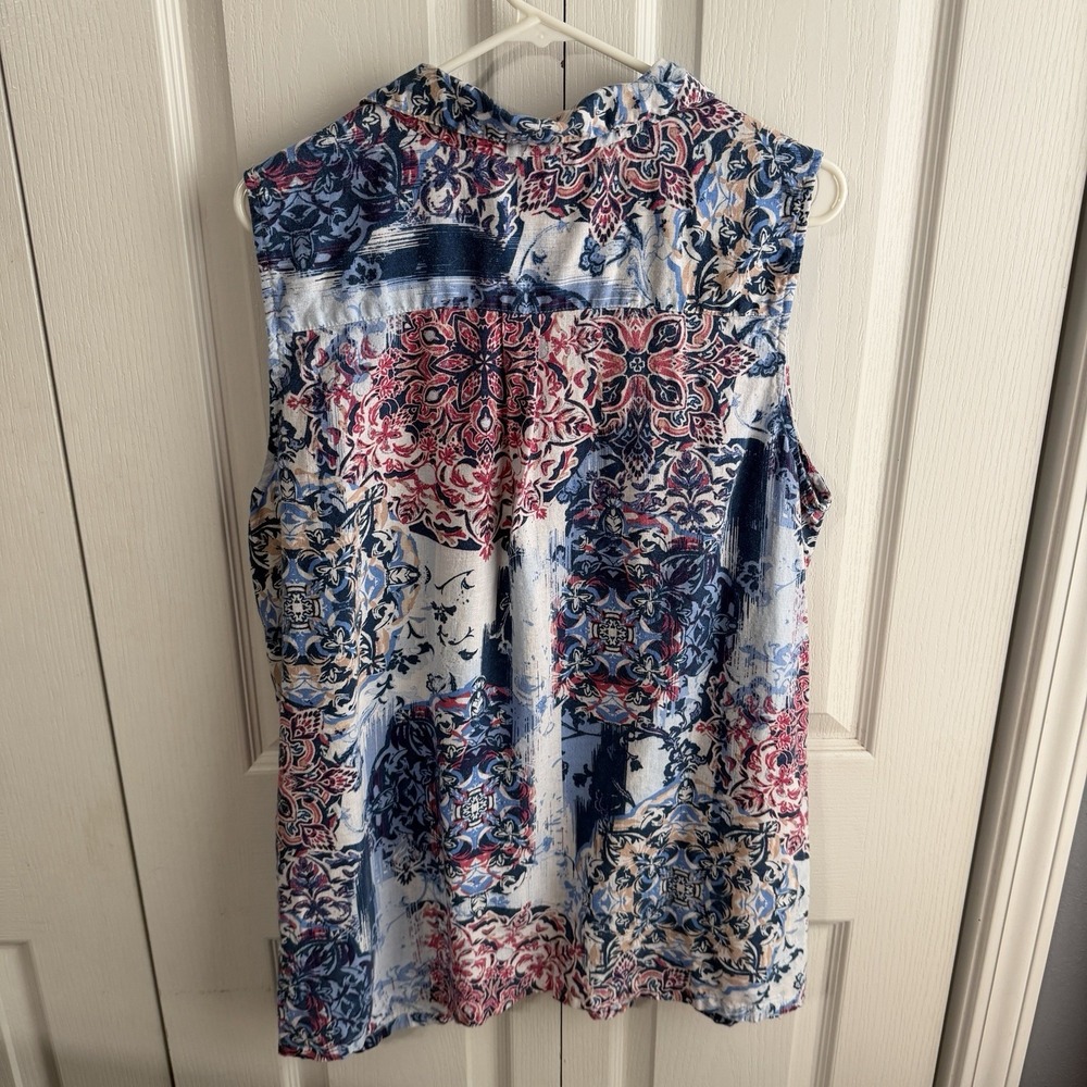 Dana Buchman Linen Blend Button Up Tank Blouse Multicolor Women's Size XXL Boho - Picture 5 of 5